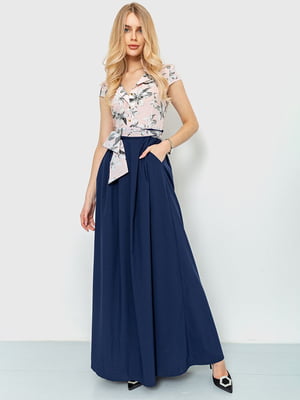 Сукня А-силуету пудрово-синя з квітковим принтом | 6280700