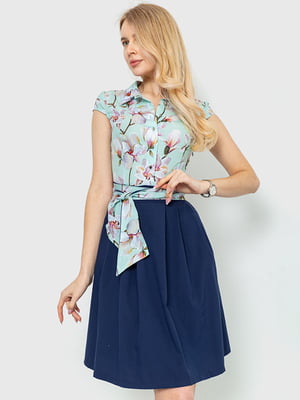 Сукня А-силуету бірюзово-синя з квітковим принтом | 6280712