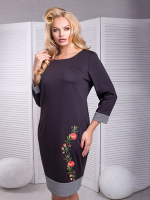 Сукня чорна з квітковою вишивкою «Олександра» | 6282172