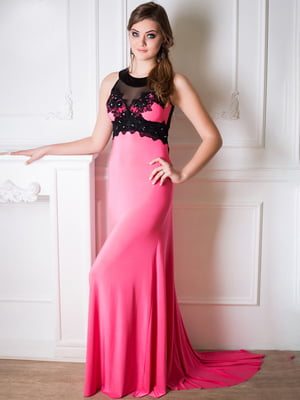 Сукня рожево-чорна зі шлейфом «Кассандра» | 6282234