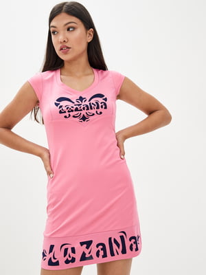 Платье-футболка розовое с рисунком "Лузана" | 6282259