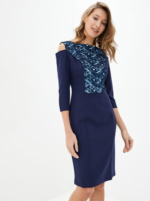 Сукня-футляр темно-синя з декором "Пітонія" | 6282308