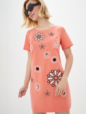 Платье-футболка кораллового цвета с принтом "Соланж" | 6282339