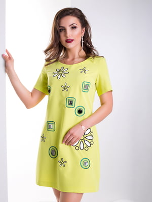 Сукня-футболка салатового кольору з принтом "Соланж" | 6282340