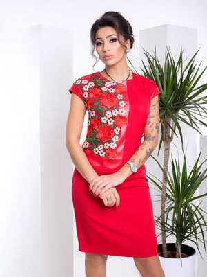 Сукня червона з квітковим мереживним оздобленням «Ярина» | 6282380