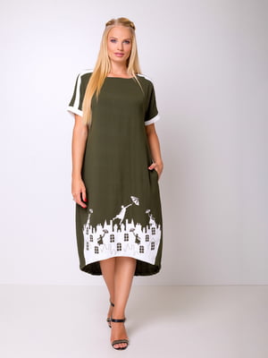 Сукня кольору хакі з принтом «Арсенія» | 6282444