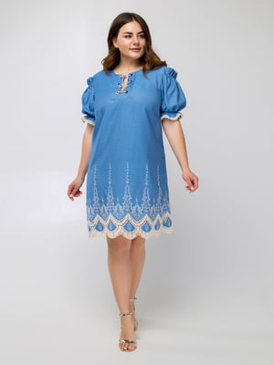 Платье А-силуэта голубое с декором "Надин" | 6282537