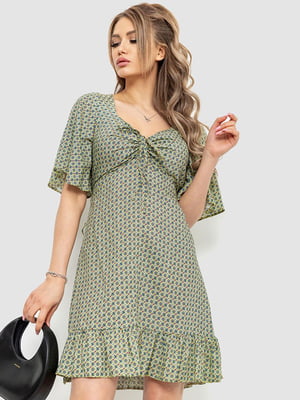 Платье А-силуэта оливковое с узором | 6286482