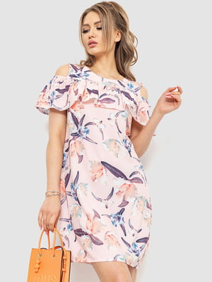 Платье А-силуэта персиковое с принтом | 6286499