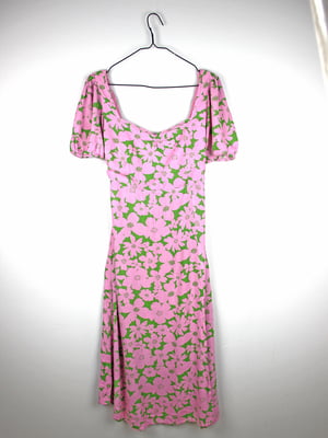 Платье А-силуэта зелено-розовое с цветочным принтом | 6286730