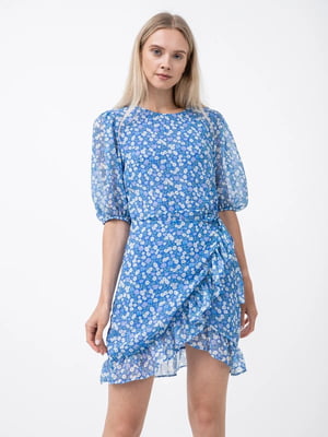 Сукня А-силуету блакитна в квітковий принт | 6287377