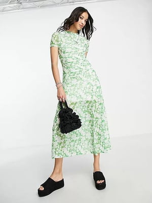Сукня зелена з квітковим принтом | 6287697