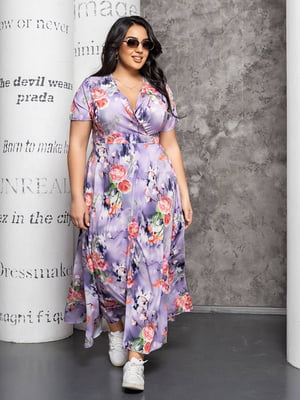 Сукня фіолетова з квітковим принтом | 6285161