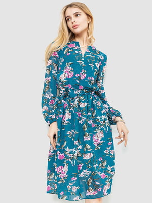Сукня А-силуету смарагдового кольору з принтом | 6290914