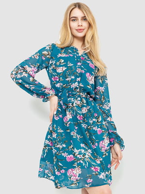 Сукня А-силуету смарагдового кольору з принтом | 6290931