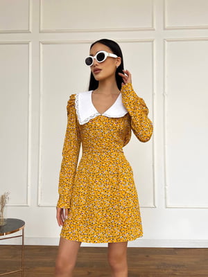 Сукня А-силуету жовта з квітковим принтом | 6295695