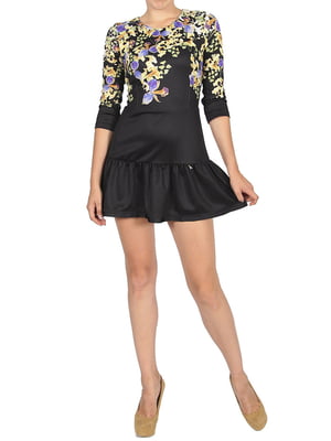 Сукня А-силуету чорна з квітковим принтом | 6295785