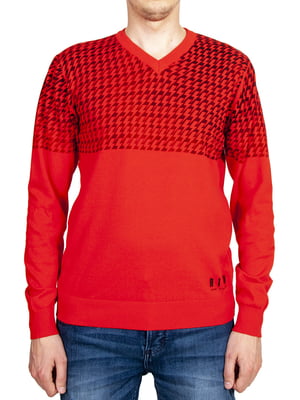 Пуловер красный с принтом | 6296048