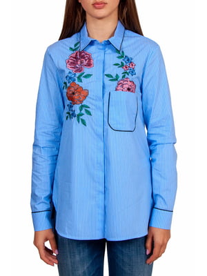 Блуза блакитна з квітами в смужку | 6296219