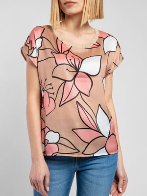 Блуза бежевая цветочный принт | 6297439