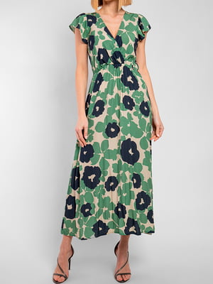 Платье А-силуэта зелено в цветочный принт | 6297444