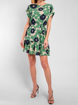 Сукня А-силуету зелена в квітковий принт | 6297446