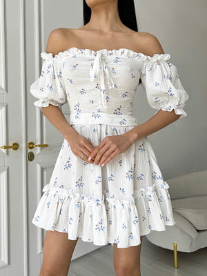 Сукня А-силуету молочного кольору в квітковий принт | 6298799