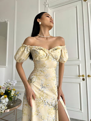 Сукня А-силуету жовта в квітковий принт | 6298801