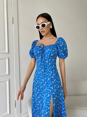 Сукня А-силуету синя в квітковий принт | 6298804