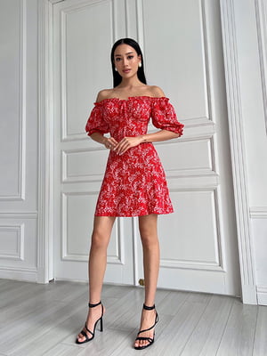 Сукня А-силуету червона в квітковий принт | 6298807