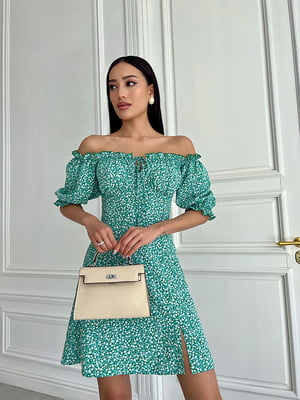 Сукня А-силуету зелена в квітковий принт | 6298810