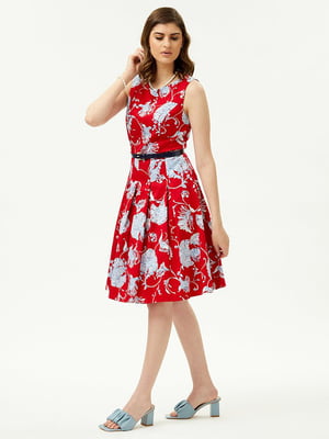 Платье А-силуэта красное в цветочный принт | 6298523