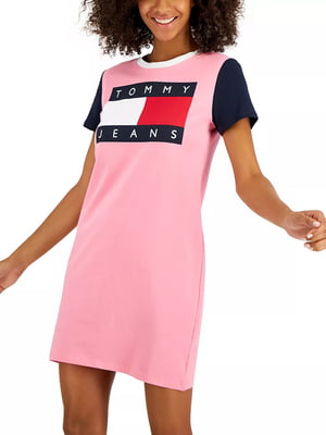 Платье-футболка розовое с принтом | 6298585