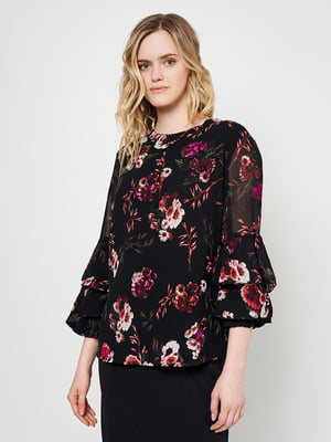 Блуза черная с цветочным принтом | 6299354