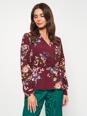 Блуза бордовая в цветочный принт | 6299442