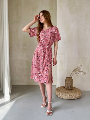 Платье А-силуэта розовое в принт | 6301104