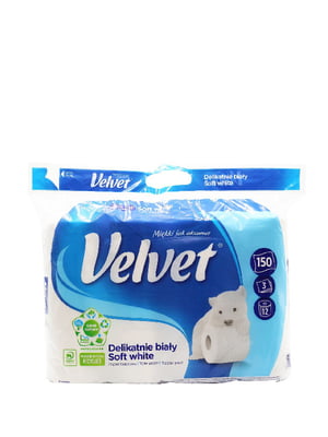 Туалетний папір Soft White тришаровий (150 відривів, 12 рулонів) | 6304856