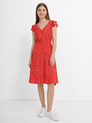 Сукня А-силуету червона з принтом | 6305532