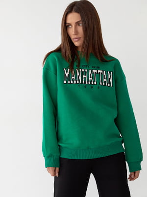 Свитшот зеленый утепленный с надписью Manhattan | 6306647