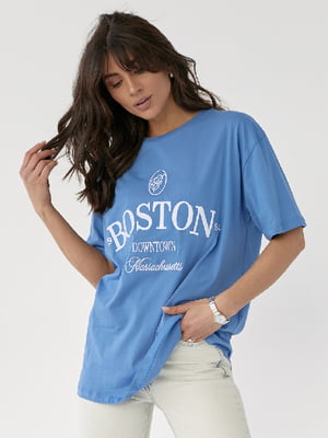 Футболка голубая с надписью Boston | 6307177