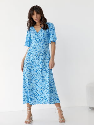 Сукня А-силуету блакитна в принт | 6307241