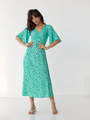 Сукня А-силуету смарагдового кольору з принтом | 6307247
