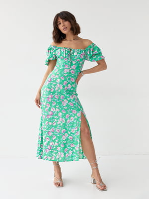 Сукня А-силуету зелена в квітковий принт | 6307563