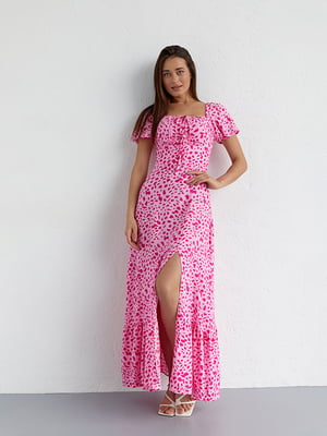 Платье А-силуэта розовое в принт | 6307648