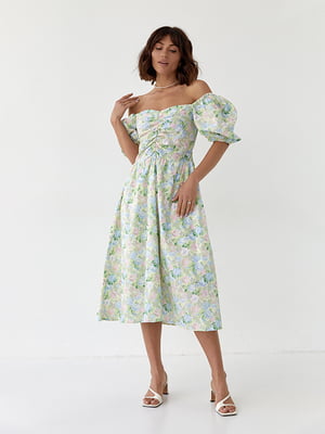 Сукня А-силуету салатова в квітковий принт | 6307697