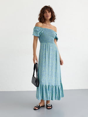 Сукня А-силуету блакитна в квітковий принт | 6307912