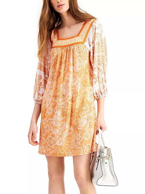 Сукня А-силуету помаранчева з принтом | 6324288