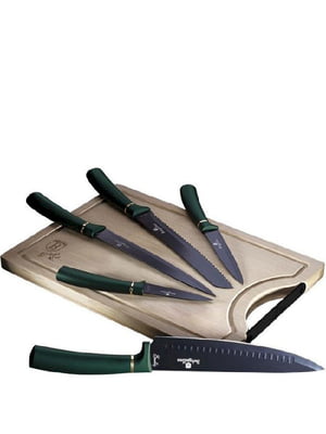 Набір ножів з дошкою 6 предметів Haus Emerald Collection | 6310032
