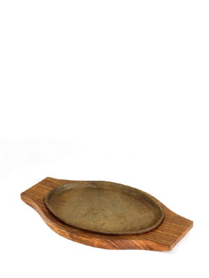 Сковорода чавунна порційна на дерев'яній підставці 240х140 мм | 6310588