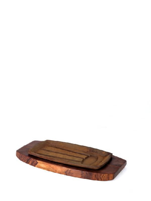 Сковорода чугунная на деревянной подставке 205х125 мм | 6310589